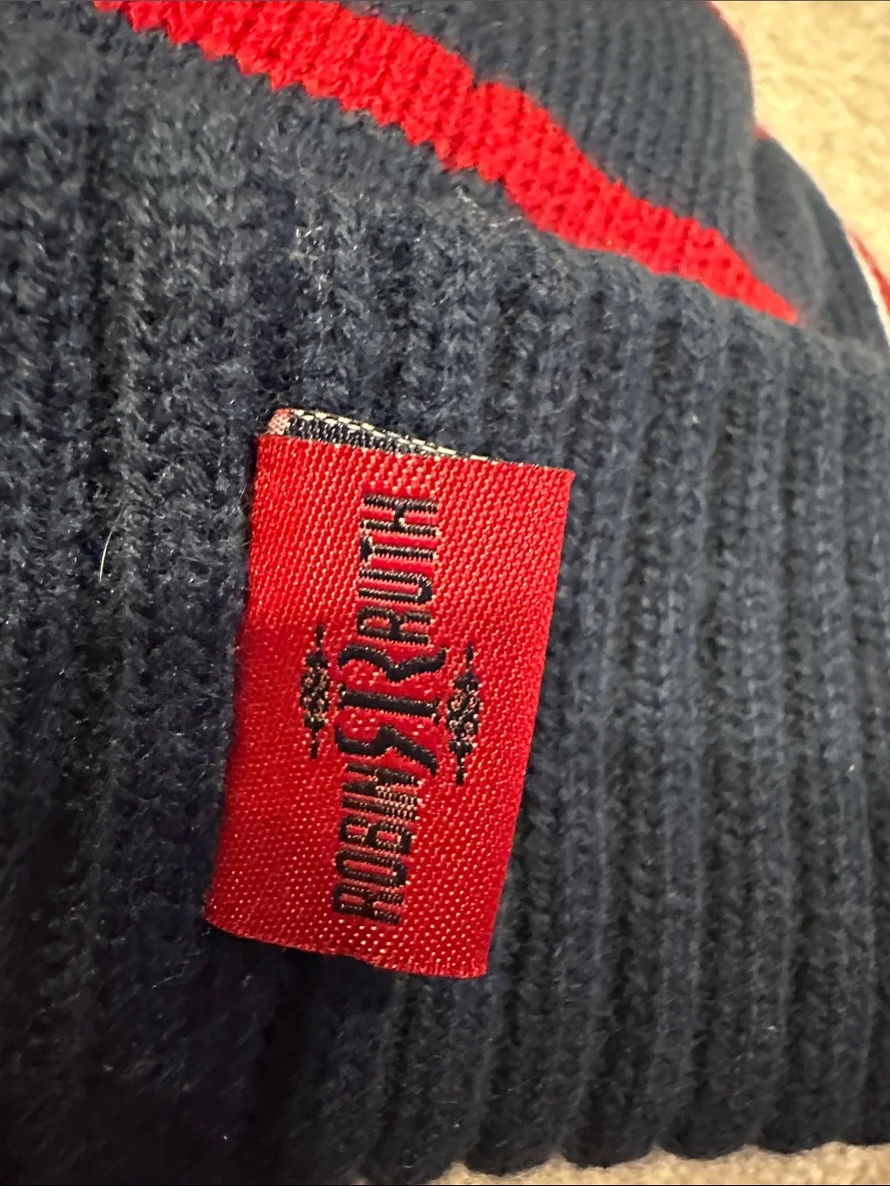 HARVARD  Navy Red White Pom Beanie Hat with Crest